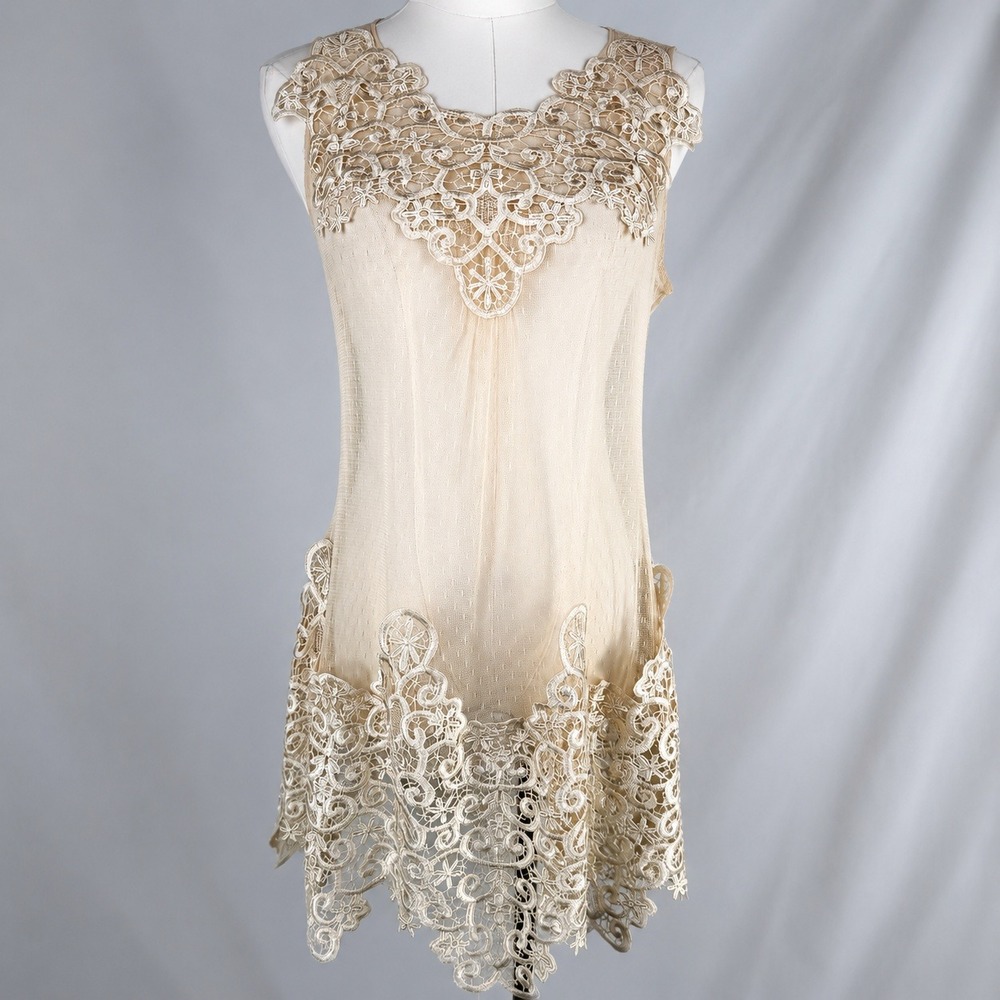 Altar'd State Fairy Boho Lace Mesh Sleeveless Overlay Dress Tunic Top Size S